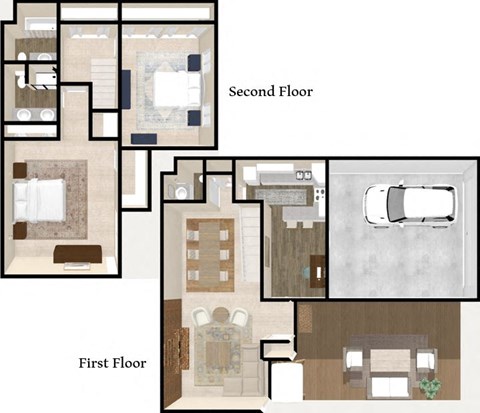 Floor plan for 2 beds, 2.5 baths, 1924 sqft