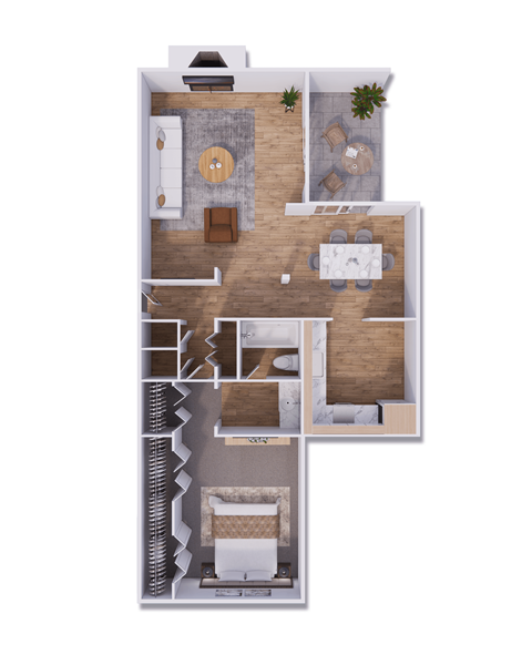 Floor plan for 1 bed, 1 bath, 1034 sqft