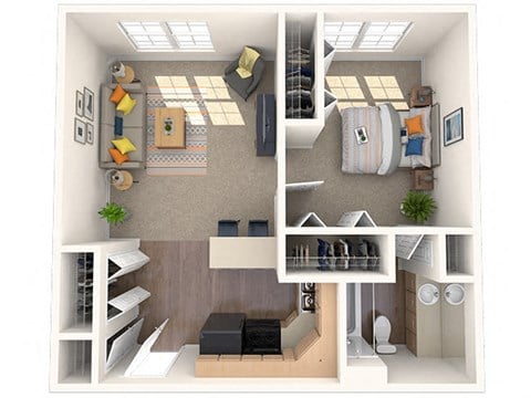 Floor plan for 1 bed, 1 bath, 549 sqft