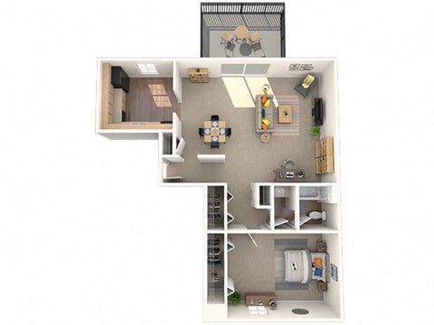 Floor plan for 1 bed, 1 bath, 720 sqft