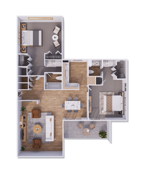 Floor plan for 2 beds, 2 baths, 1132 sqft