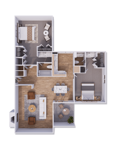 Floor plan for 2 beds, 2 baths, 1160 sqft