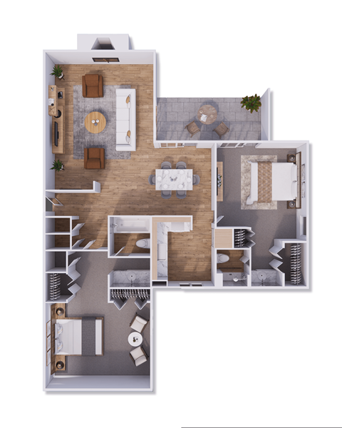 Floor plan for 2 beds, 2 baths, 1216 sqft
