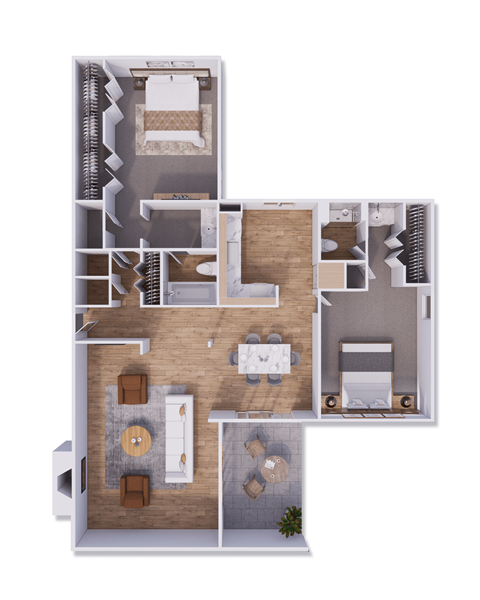 Floor plan for 2 beds, 2 baths, 1274 sqft