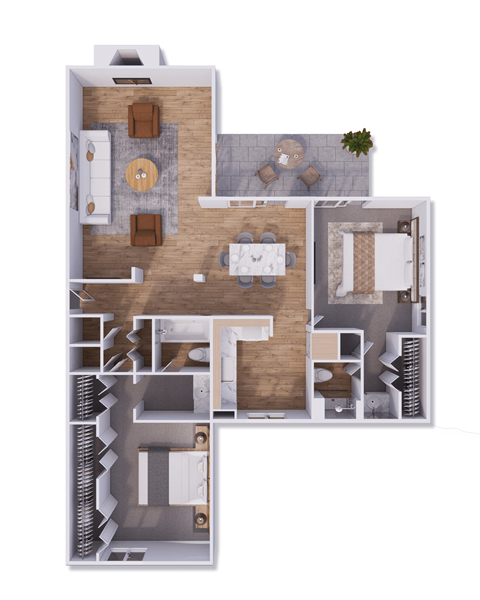 Floor plan for 2 beds, 2 baths, 1304 sqft
