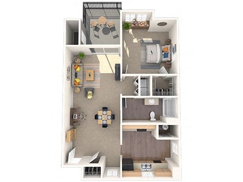 Floor plan for 1 bed, 1 bath, 740 sqft