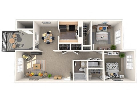 Floor plan for 2 beds, 1 bath, 960 sqft