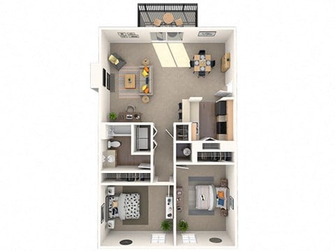 Floor plan for 2 beds, 1 bath, 990 sqft