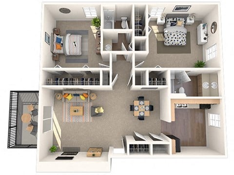 Floor plan for 2 beds, 2 baths, 1002 sqft