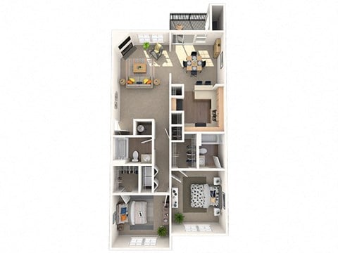 Floor plan for 2 beds, 2 baths, 1070 sqft
