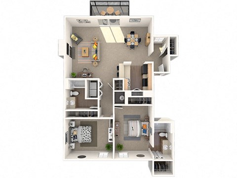 Floor plan for 2 beds, 2 baths, 1110 sqft