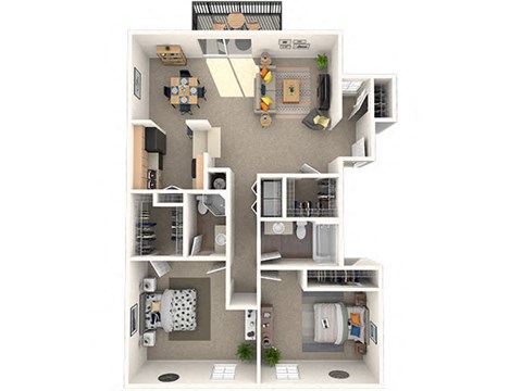 Floor plan for 2 beds, 2 baths, 1260 sqft