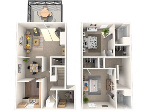 Floor plan for 2 beds, 2.5 baths, 1460 sqft