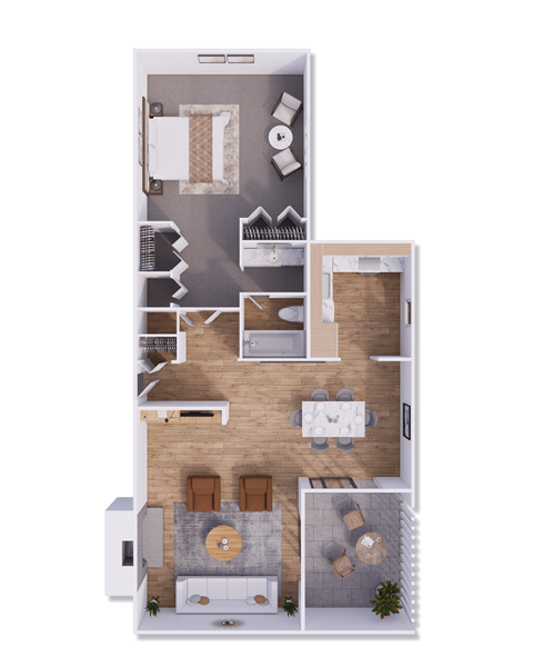 Floor plan for 1 bed, 1 bath, 896 sqft