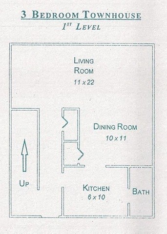 Floor plan for 3 beds, 1.5 baths, 1232 sqft