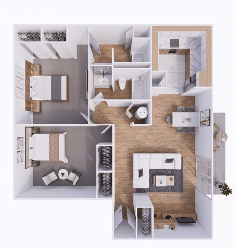 Floor plan for 2 beds, 2 baths, 980 sqft