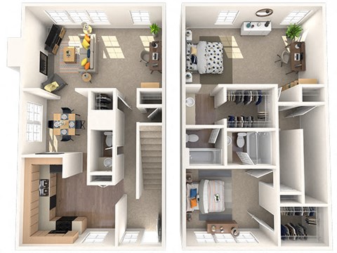 Floor plan for 2 beds, 2.5 baths, 1620 sqft