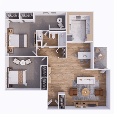 Floor plan for 2 beds, 1 bath, 1009 sqft