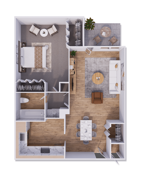 Floor plan for 1 bed, 1 bath, 710 sqft