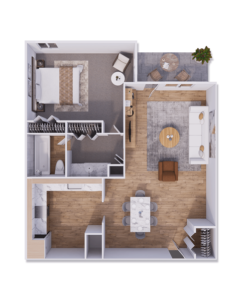 Floor plan for 1 bed, 1 bath, 790 sqft
