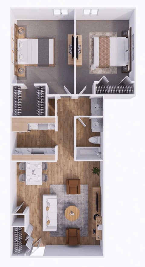 Floor plan for 2 beds, 1 bath, 815 sqft