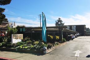Alameda apartment for rent - A sign for Marine View Plaza is visible in front of a building.
