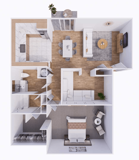 Floor plan for 1 bed, 1 bath, 875 sqft
