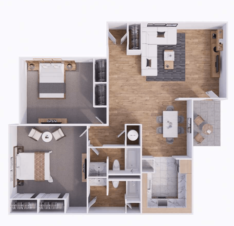 Floor plan for 2 beds, 2 baths, 1100 sqft