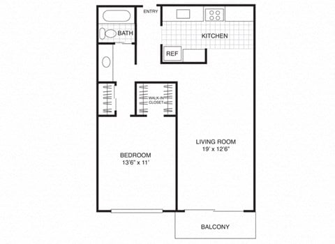Floor plan for 1 bed, 1 bath, 720 sqft