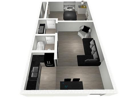 Floor plan for 1 bed, 1 bath, 460 sqft