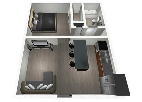 Floor plan for 1 bed, 1 bath, 506 sqft