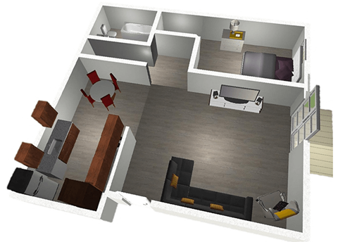 Floor plan for 1 bed, 1 bath, 680 sqft