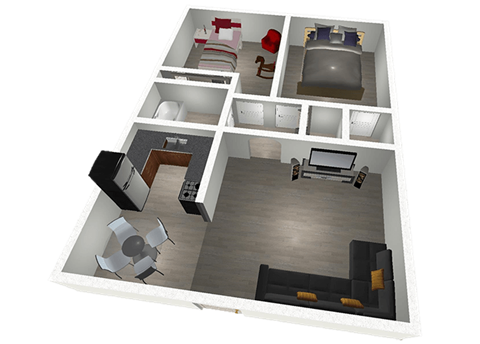 Floor plan for 2 beds, 1 bath, 705 sqft