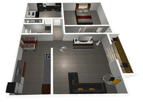 Floor plan for 2 beds, 1 bath, 892 sqft