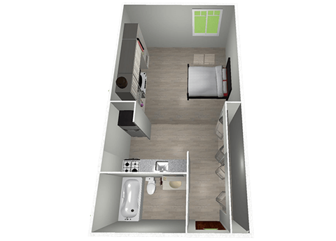Floor plan for studio, 1 bath, 394 sqft