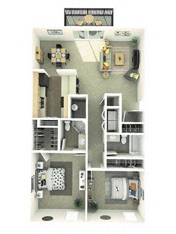 Floor plan for 2 beds, 2 baths, 1130 sqft