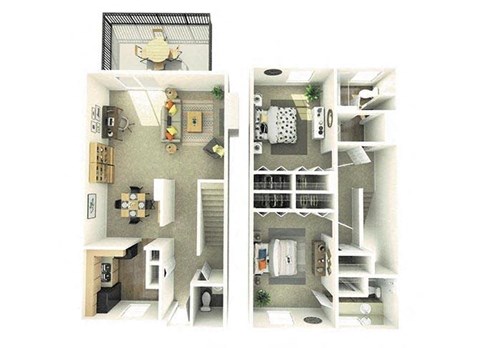 Floor plan for 2 beds, 2.5 baths, 1400 sqft