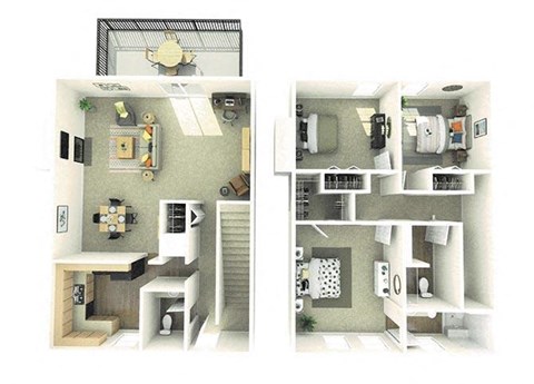 Floor plan for 3 beds, 2.5 baths, 1500 sqft