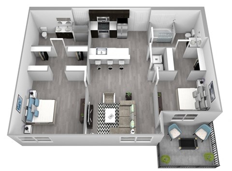 Floor plan for 2 beds, 2 baths, 1031 sqft
