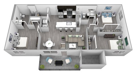 Floor plan for 3 beds, 2 baths, 1288 sqft