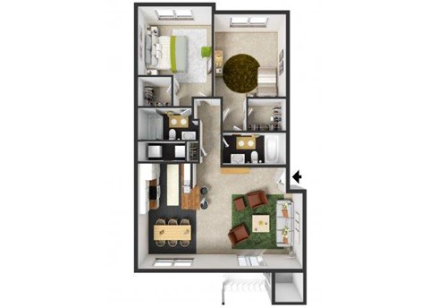 Floor plan for 2 beds, 2 baths, 1060 sqft