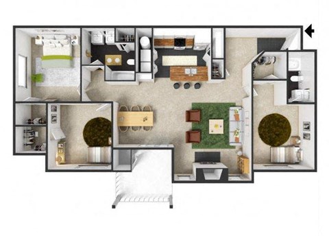 Floor plan for 3 beds, 2 baths, 1294 sqft