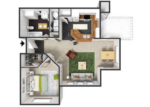 Floor plan for 1 bed, 1 bath, 747 sqft