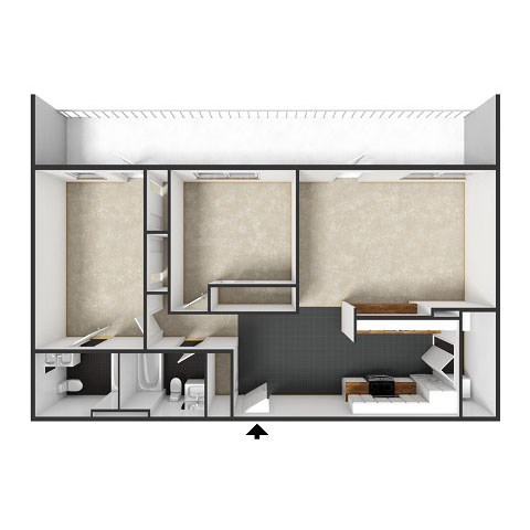 Floor plan for 2 beds, 2 baths, 982 sqft