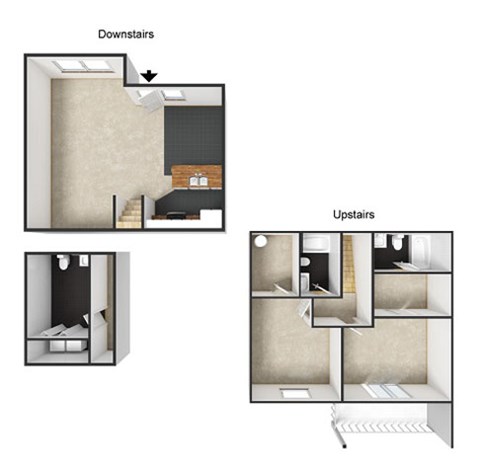 Floor plan for 2 beds, 3 baths, 1315 sqft