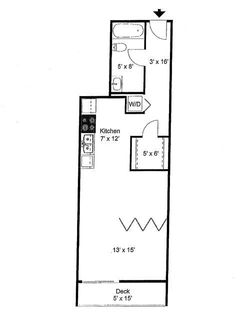 Floor plan for studio, 1 bath, 483 sqft