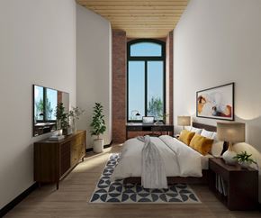 Lawrence apartment for rent - a bedroom with a large bed and a large window