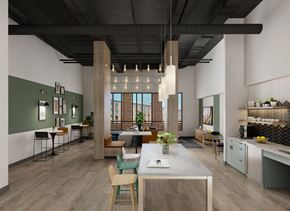 Lawrence apartment for rent - a rendering of the interior of a building with a kitchen and living room