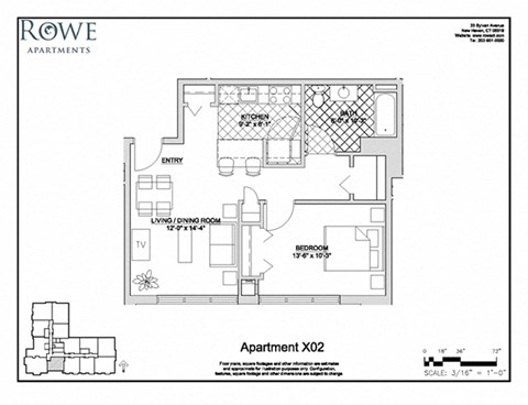 Floor plan for 1 bed, 1 bath