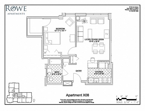 Floor plan for 1 bed, 1 bath